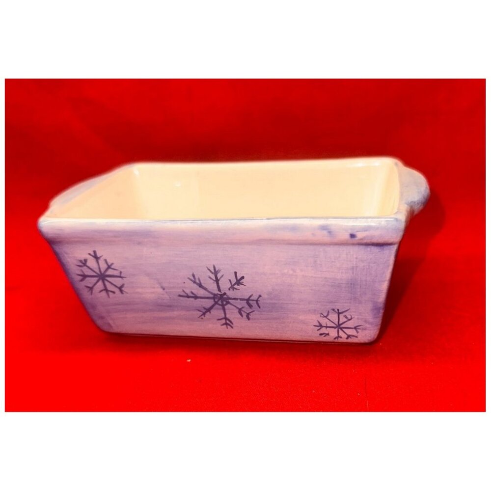 Loaf Casserole Baking Dish Snowflake Pattern Stoneware MINI ~3" x 5" x 2"